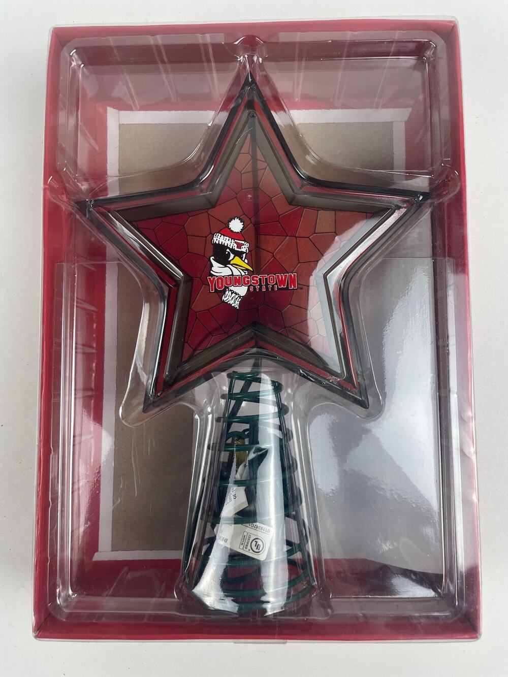NIB Mosaic Tree Topper Stained Glass Youngstown State Penguins NCAA 11.25”